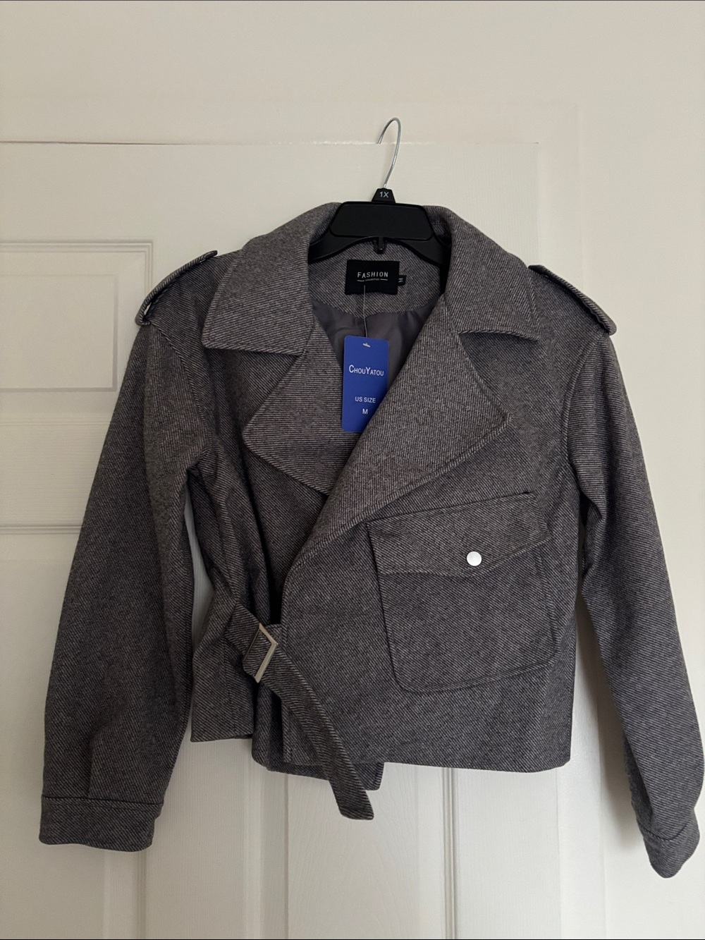 Men's Gray Wool-Blend Belted Jacket